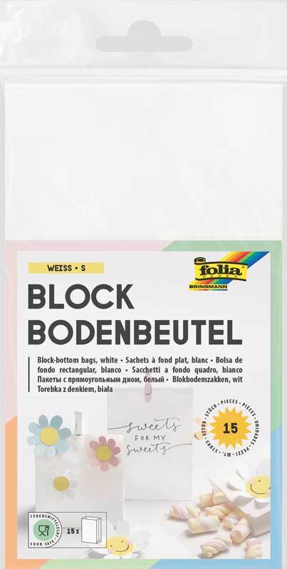 Blockbodenbeutel - weiß, 15 Stk.